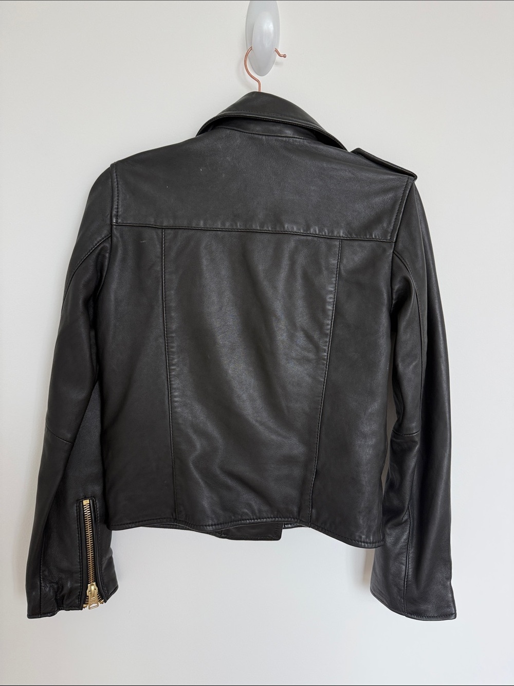 All Saints Black Leather Moto Jacket with Gold Hardware Accents - Picture 2 of 3